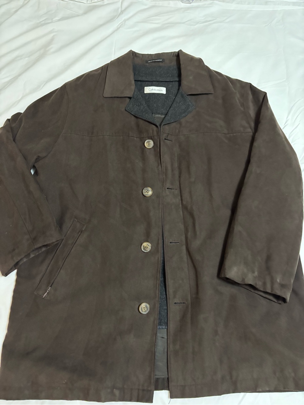 Calvin Klein Men's Dark Brown Button-Front Car Coat